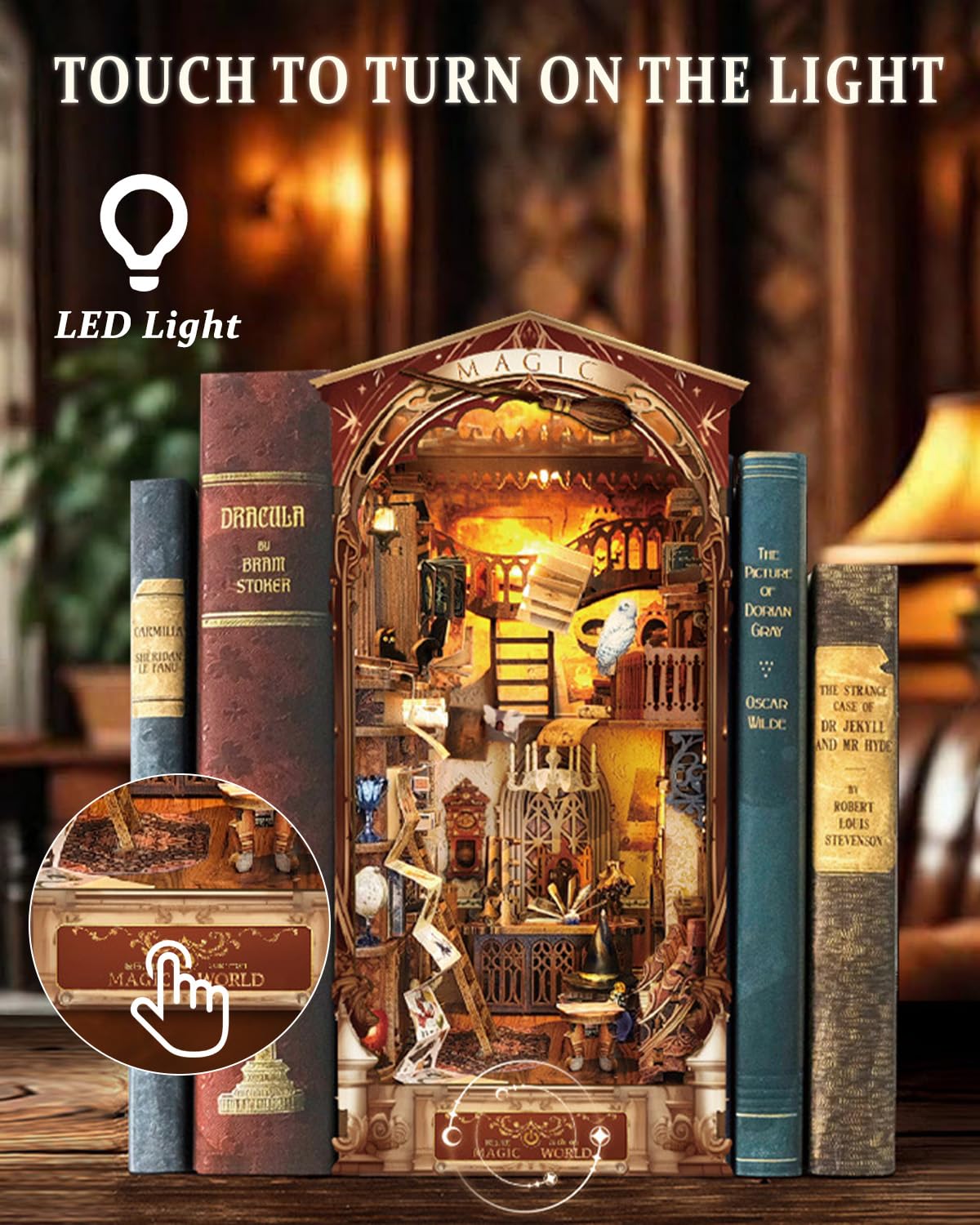 heuchaey Book Nook Kit, Puzzle Stazione Magia Booknook, Casa in Miniatura DIY House con Luce LED, 3D Puzzle in Legno, per Adulti e Ragazzi, Modellismo Creativo, Decorare Librerie, Regalo Originale