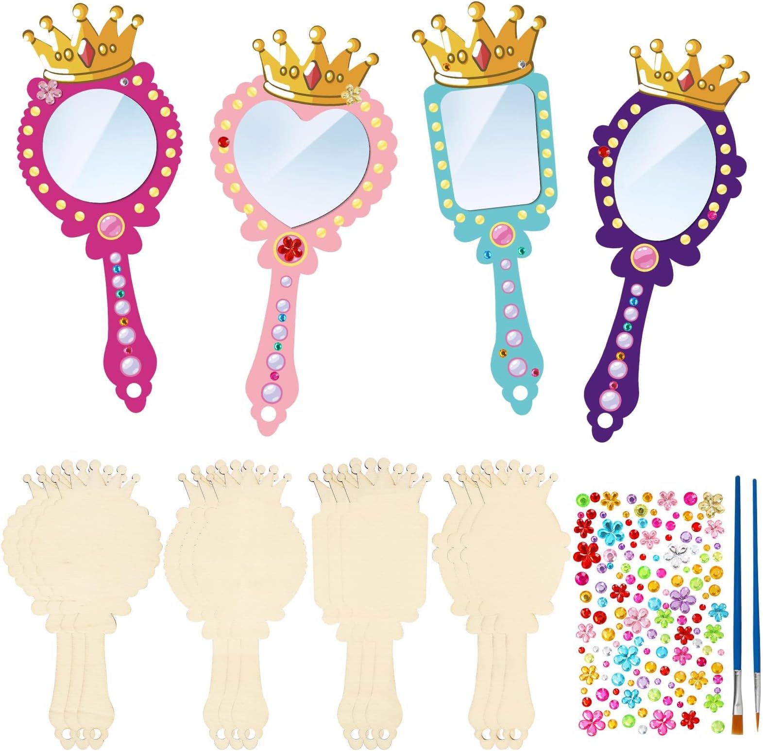 NALACAL 12 Pack Wooden Mirror Craft, for Girl DIY Decorate You Own Princess Mirrors for Girls DIY Paint Wooden Hand Mirror for Art Activities Birthday Crafts Princess Party Decorations