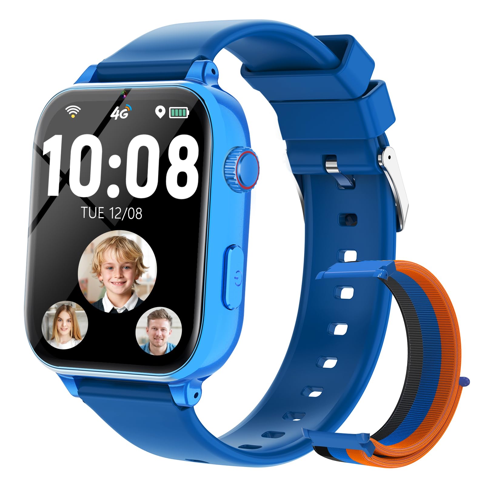 Smartwatch Niños con GPS y Llamadas, Reloj Niños con 4G Telefono, SOS, Chat de Voz, Videollamada, WIFI， Modo Clase, Cámara, Podómetro, Juegos, Reloj Llamadas Niño Niña de 4 a 12 Años, Azul Medio