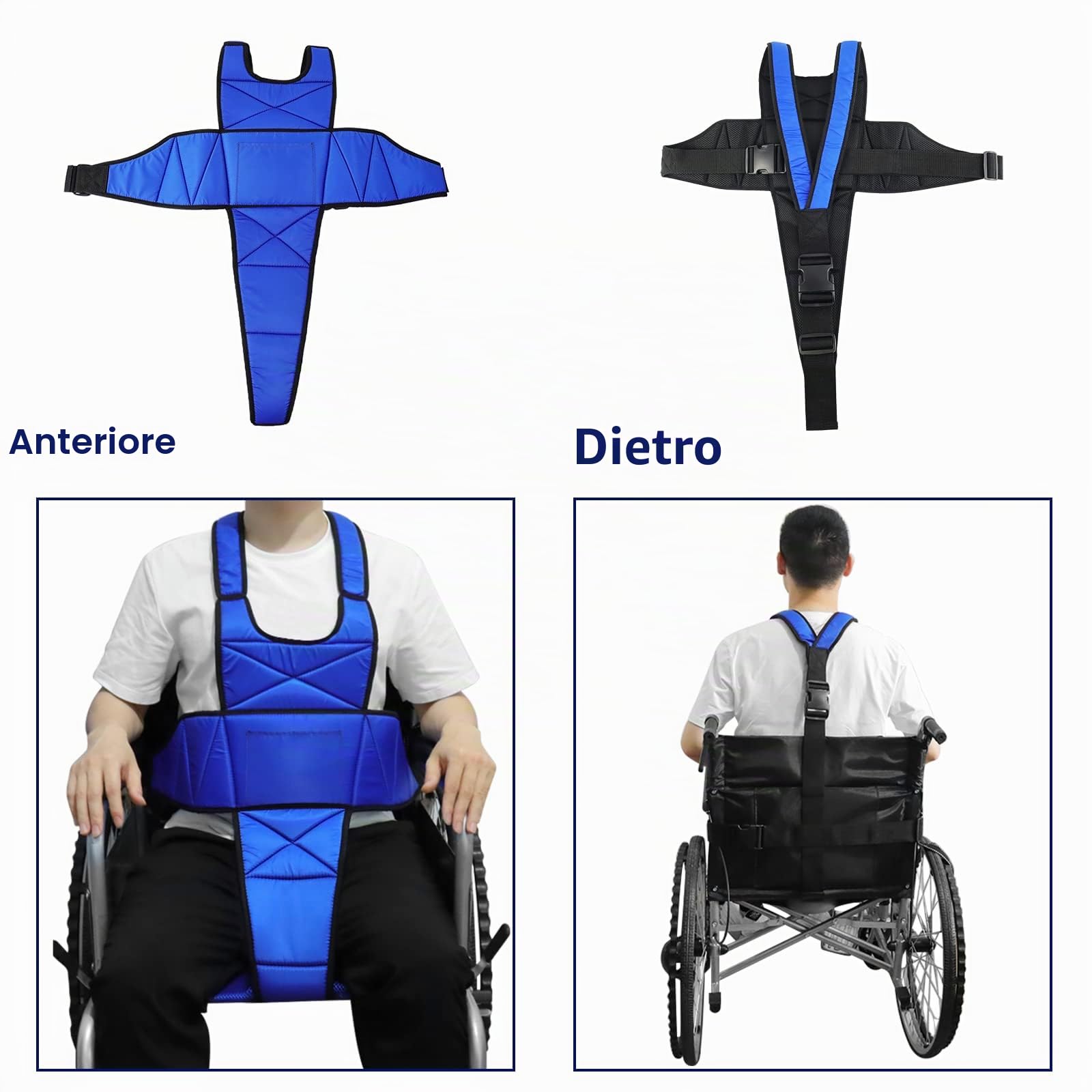 [LOSCHEN] Cintura per sedia a rotelle, antiscivolo, traspirante, accessorio per sedia a rotelle contro il ribaltamento, adatta per anziani e pazienti con mobilità ridotta (blu)