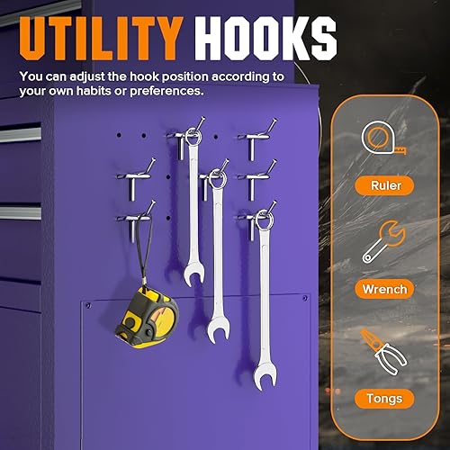 Miniatura 5 de Oakcloud Combo de caja de herramientas con ruedas de 8 cajones con cerradura con forro negro - Caja de herramientas de garaje de acero resistente