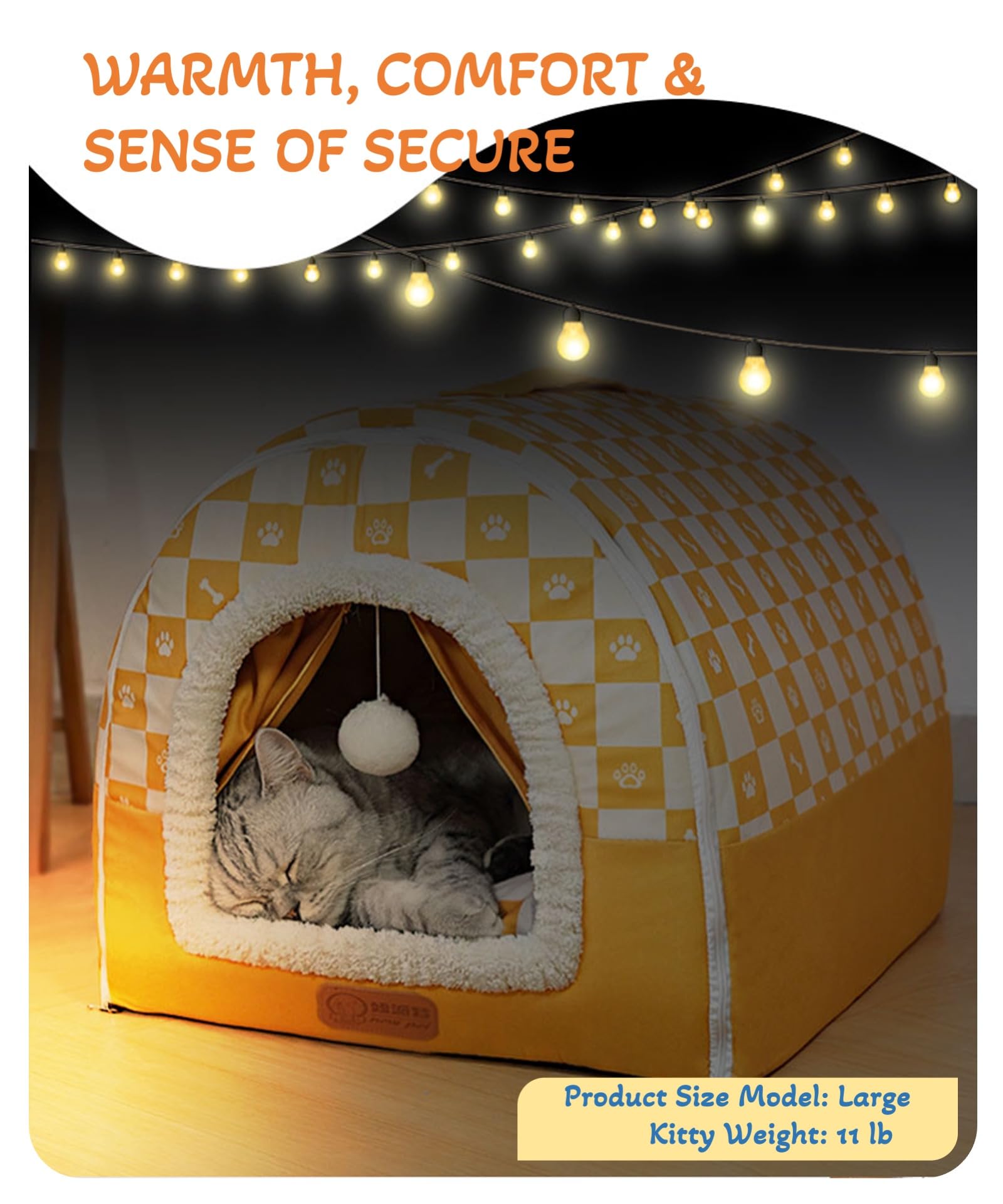 Cuccia multiuso 2 in 1, morbida cuccia per cani e gatti, trasformabile in letto con cuscino caldo e tenda, fodera portatile rimovibile e lavabile (Deluxe, grigio a quadri, grande)
