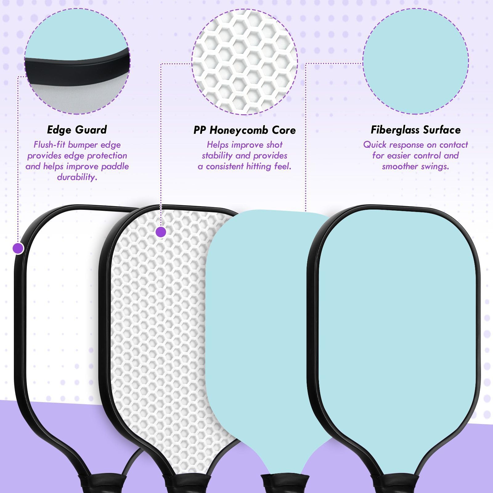 Paleta de pickleball ligera de color liso azul cielo puro