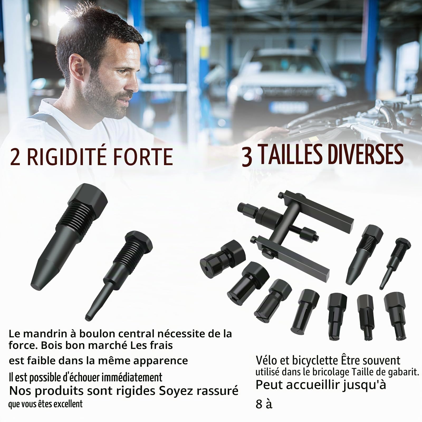 Kit d'extracteur de roulement de moto de 10 pièces, outil de démontage de roulement intérieur de moto de 8 à 25 mm, kit d'extracteur de roulement avec boîte