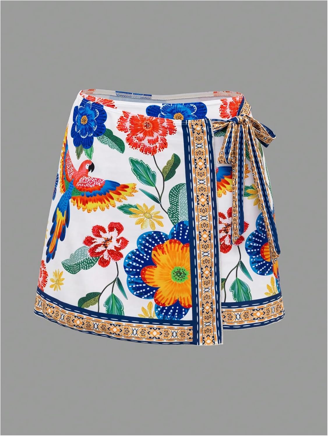 Women's Floral Tropical Print Boho Bikini Set 3 Piece Halter Triangle Swimsuit with Wrap Beach Skirt