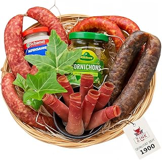 ZinksWurst© Wurst Fleisch Geschenk-Set, Männer Wurstkorb Geschenkkorb, deftige Wurstspezialitäten mit Pfefferbeißer Debrecziner Bratwürste Schinken Meerrettich & Cornichons, Papa Geschenk