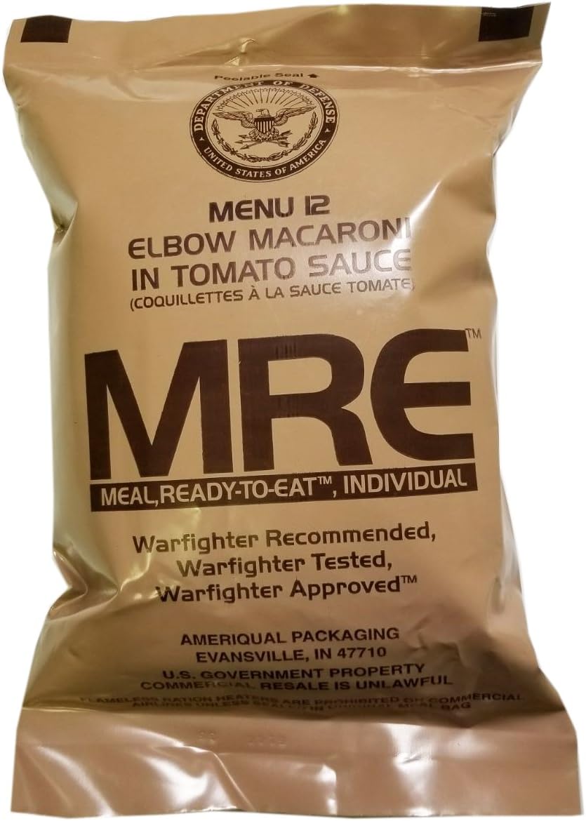 Elbow Macaroni in Tomato Sauce MRE Meal - Genuine US Military Surplus Inspection Date 2020 and Up