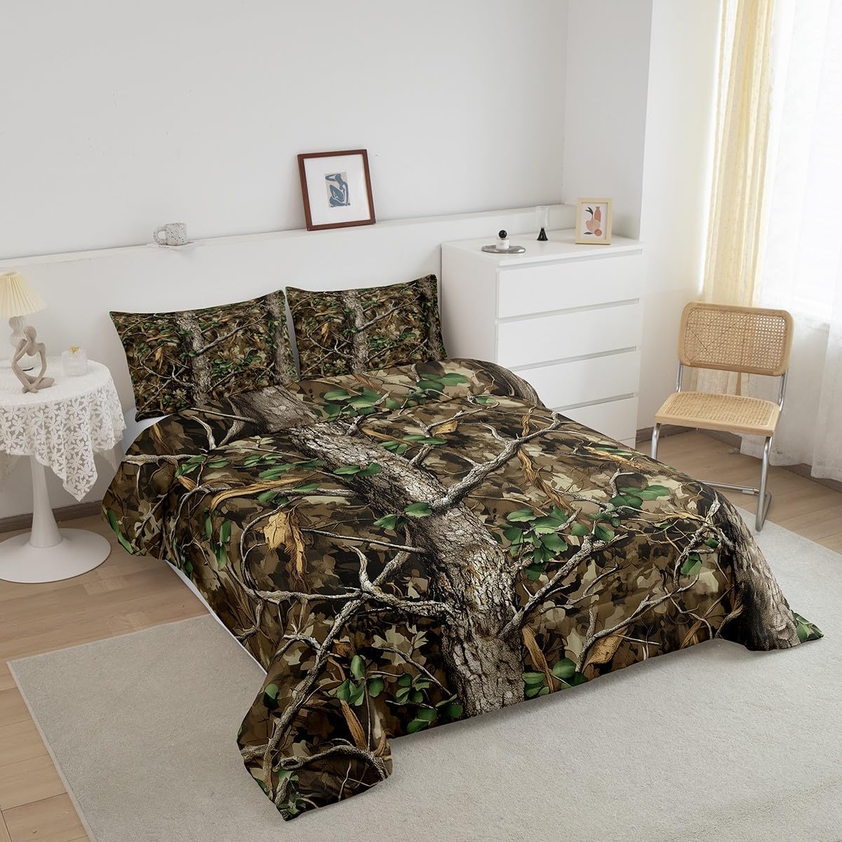 Erosebridal Woodland Camo Bedding Set King Rustic Farmhouse Cabin Comforter Set Farmhouse Hunting Woods Camouflage Bedding Comforter Sets for Kids Boys Men,Retro Country Camping Quilt Duvet 3 Pcs