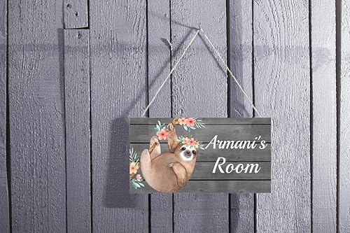 Miniatura 3 de Letrero de puerta de perezoso floral personalizado para dormitorio, letrero con nombre personalizado, cuarto de bebé, decoración de habitación de