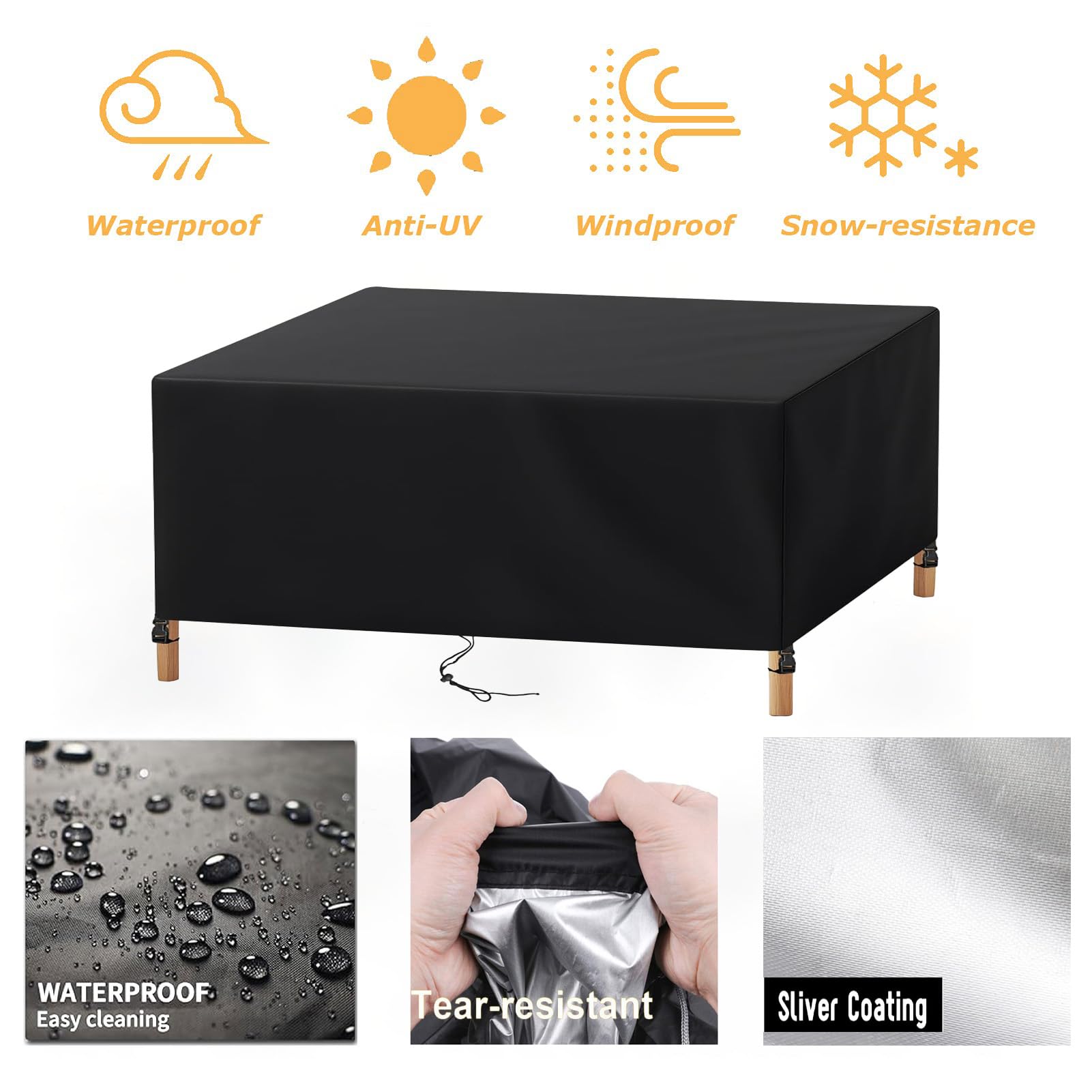 Housse Table Exterieur 220x180x100 cm/LxlxH Imperméable Bache de Protection Mobilier Jardin 420D Oxford Housse Salon de Jardin Exterieur Rectangulaire, Noir