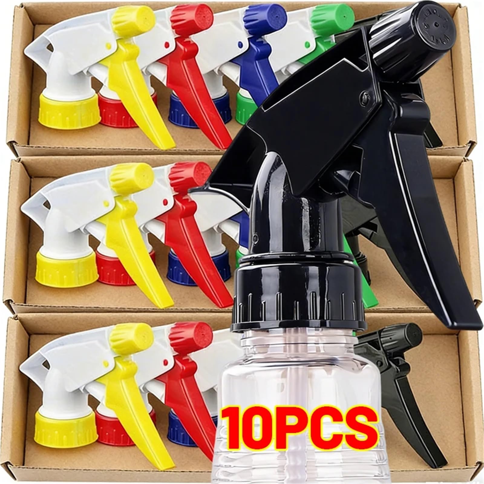Sprühkopf mit Auslöser Ersatz für Sprühflasche, Trigger-Sprühdüse, 10 Stück, Universal-Sprühkopf for Getränkegarten, Schwarz, Mehrfarbig