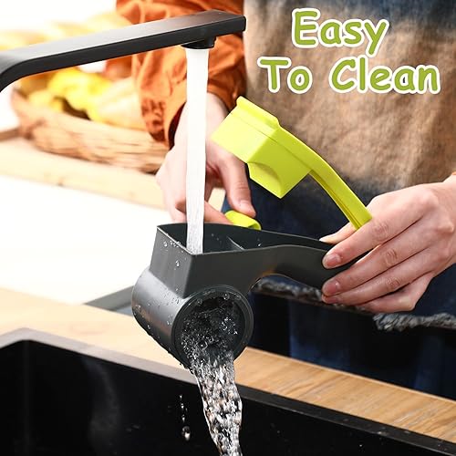 Miniatura 4 de Boao Rallador de queso giratorio manual de mano con tambor de acero inoxidable para rallar nueces de chocolate duro, herramienta de cocina (gris