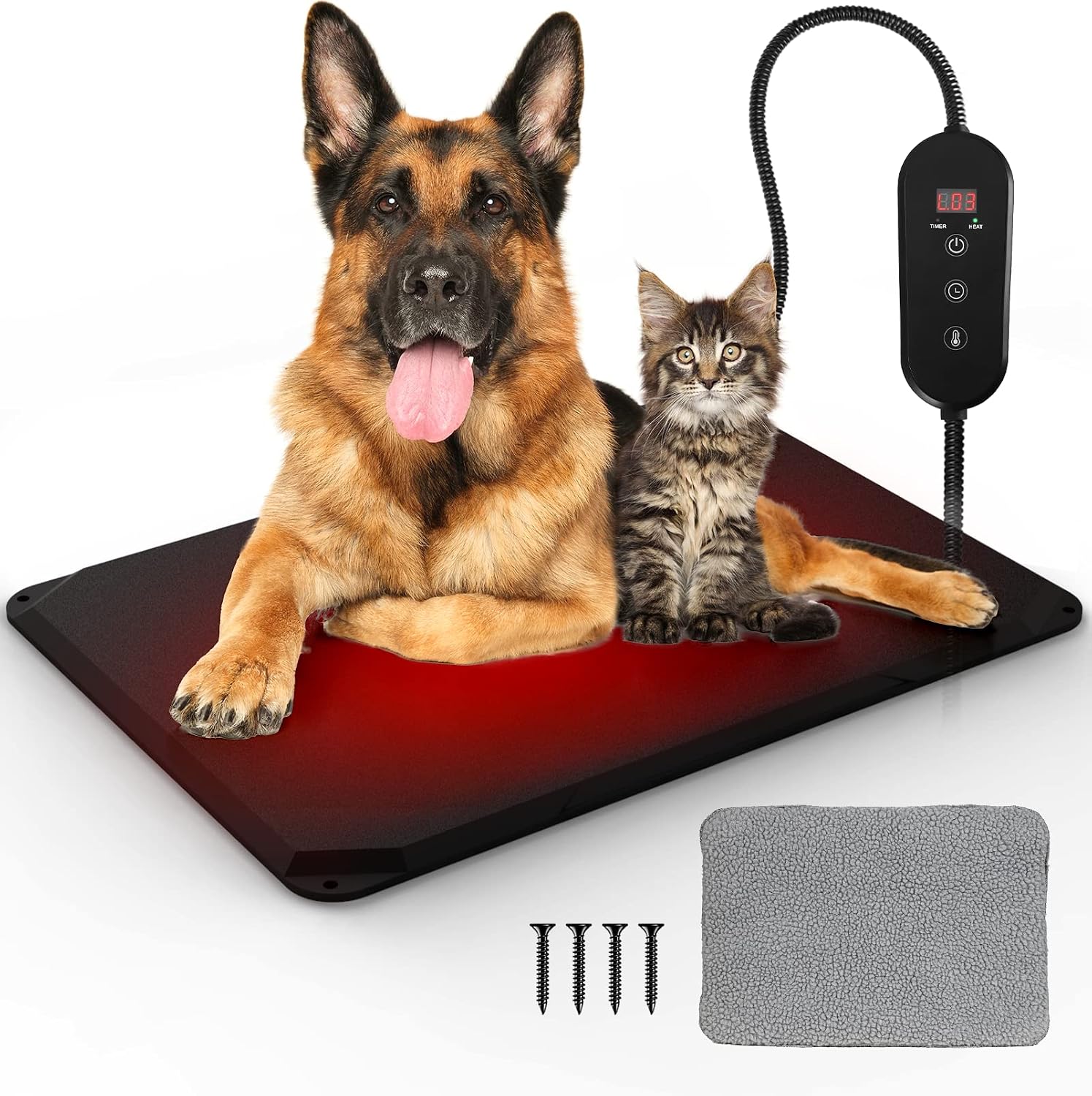 Large Extreme Weather Outdoor Dog Heating Pad with Timer,Safety Pet Heating Pad for Dog Kennel,Waterproof Heated Bed Mat,Adjustable…