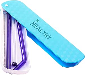 PYRAWS Healthy Reusable Glass Straws | Travel Case Multi Color 200 mm X 8mm Reusable Drinking Straw Case Set | Perfect for Home, Office or Gift | Shatter Resistant | Zero Waste &amp; Safe