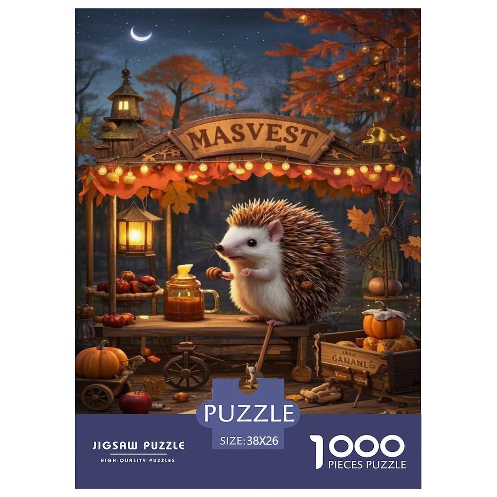 Hedgehog Jigsaw Puzzles 1000 Piece Challenge Game for Adults,Autumn Harvest Scene Impossible Jigsaw Puzzle 1000 Pieces Educational Game Home Decoration 38x26cm/1000pcs