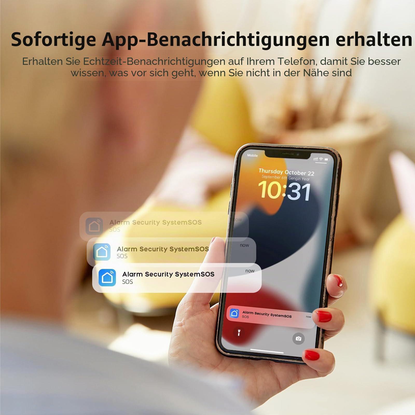 GSM + WLAN Alarmanlage Haus, Smart Komplettsysteme mit APP, 120dB Sirene, 21 Stück: Tür- und Fenstersensoren, Bewegungsmeldern, Fernbedienung, Funktioniert mit Alexa