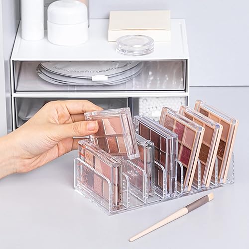 Miniatura 7 de Paquete de 2 organizadores de paletas de maquillaje acrílico, organizador de maquillaje de plástico para 7 espacios, organizador de almacenamiento