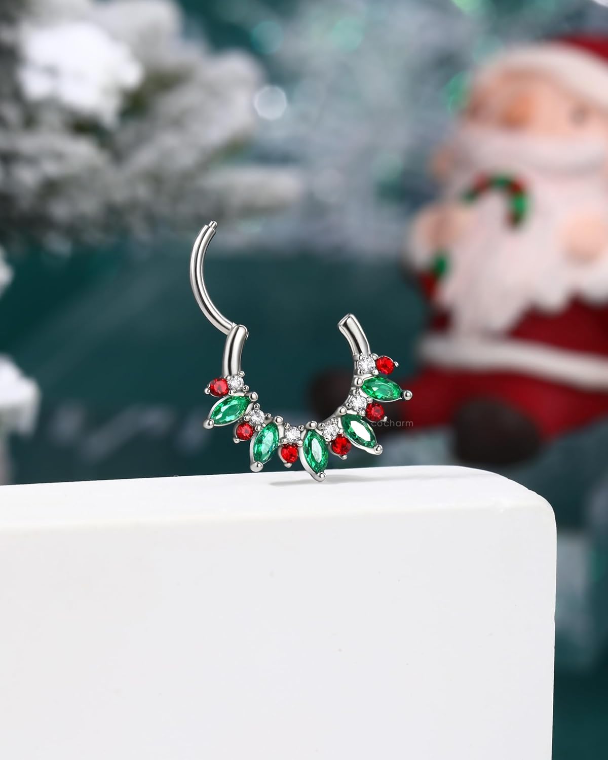 COCHARM Christmas Septum Rings 16G Green CZ Septum Jewelry Surgical Steel Helix Daith Piercing Jewelry 8/10MM - Image 5