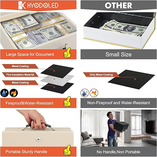 Miniatura 10 de KYODOLED Caja de documentos ignífuga con cerradura de llave, caja de almacenamiento segura para objetos de valor, seguridad resistente al fuego,