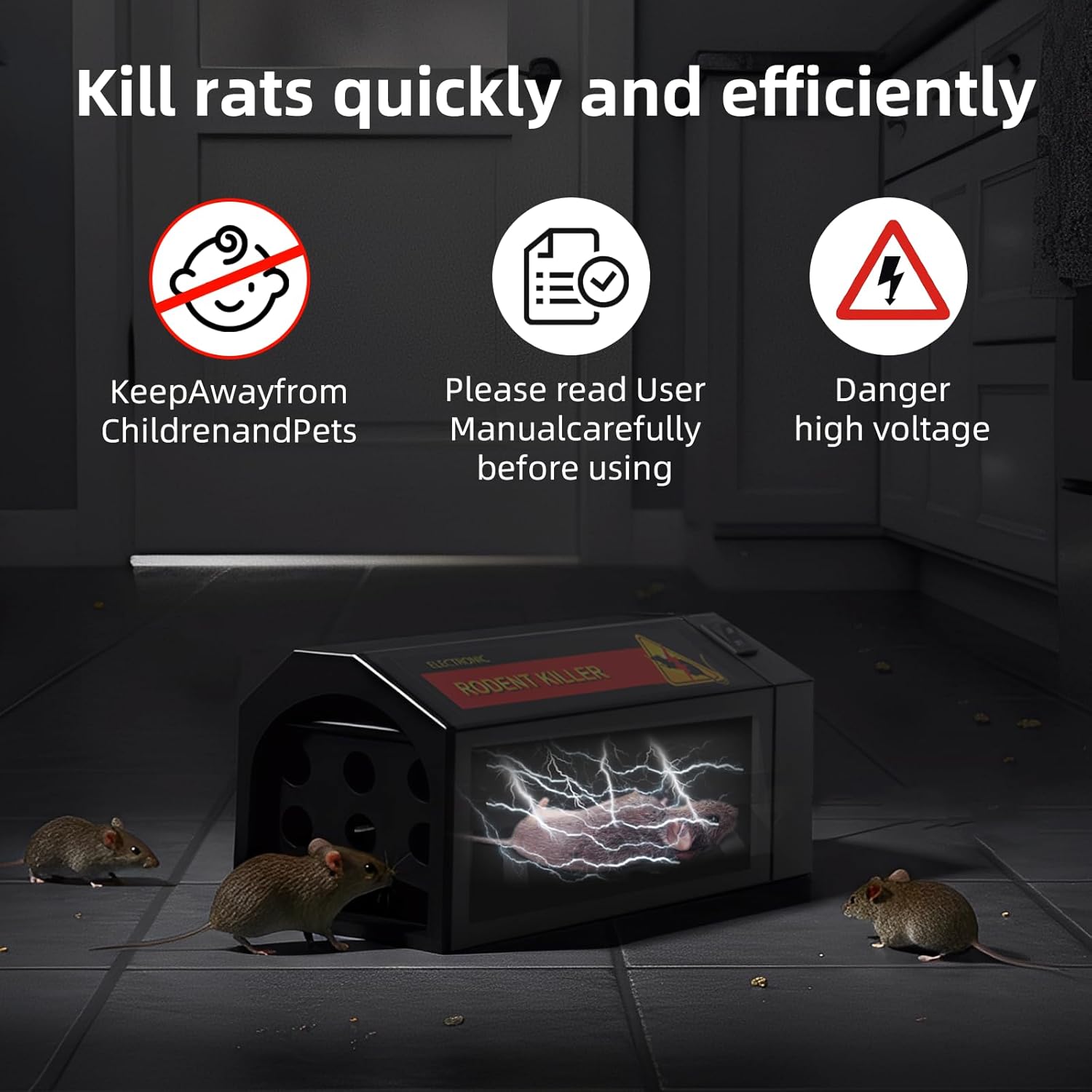 Electric Mouse Trap Zapper，Electronic Mice Traps,Rechargeable Rat Zapper, Continuous Electric Shock Rodent Control. Ideal for attics, garages, and Homes