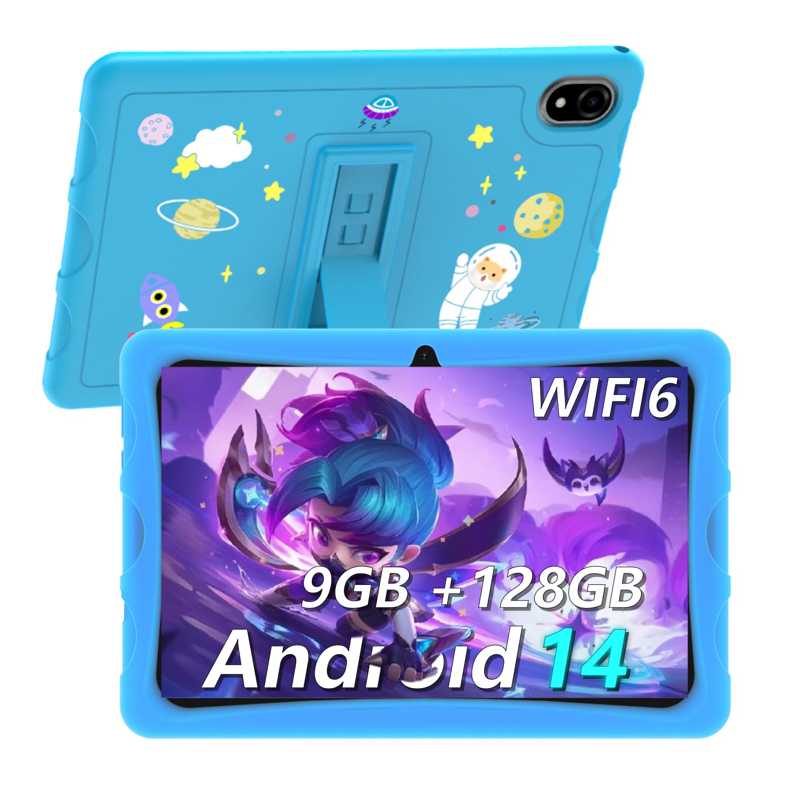 U10 KID Tablet dla dzieci 10 cali, tablet z Androidem 13 z WiFi 6, 9 GB RAM + 128 GB ROM, kontrola rodzicielska, odporny na wstrząsy futerał EVA, Kids Space, 5060 mAh, Widevine L1, PlimPad Kids
