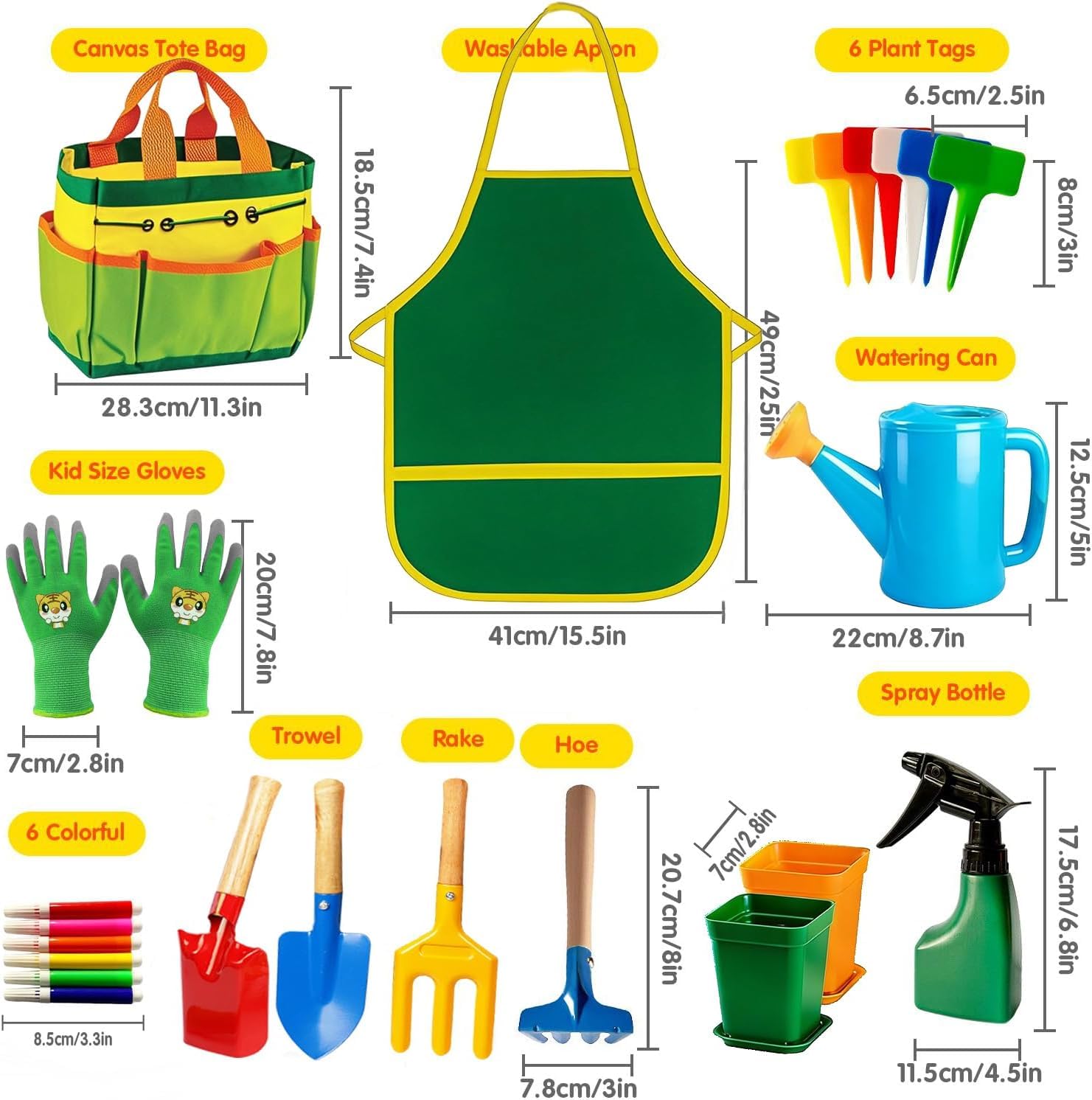 Kids Gardening Tools, Toddler Gardening Set for Kids Includes Rake, Shovel, Trowel, Apron Gloves Watering Can and Tote Bag, Spray Bottle, Kids Garden Tools Best Outdoor Toys Gift for Boys and Girls - 4