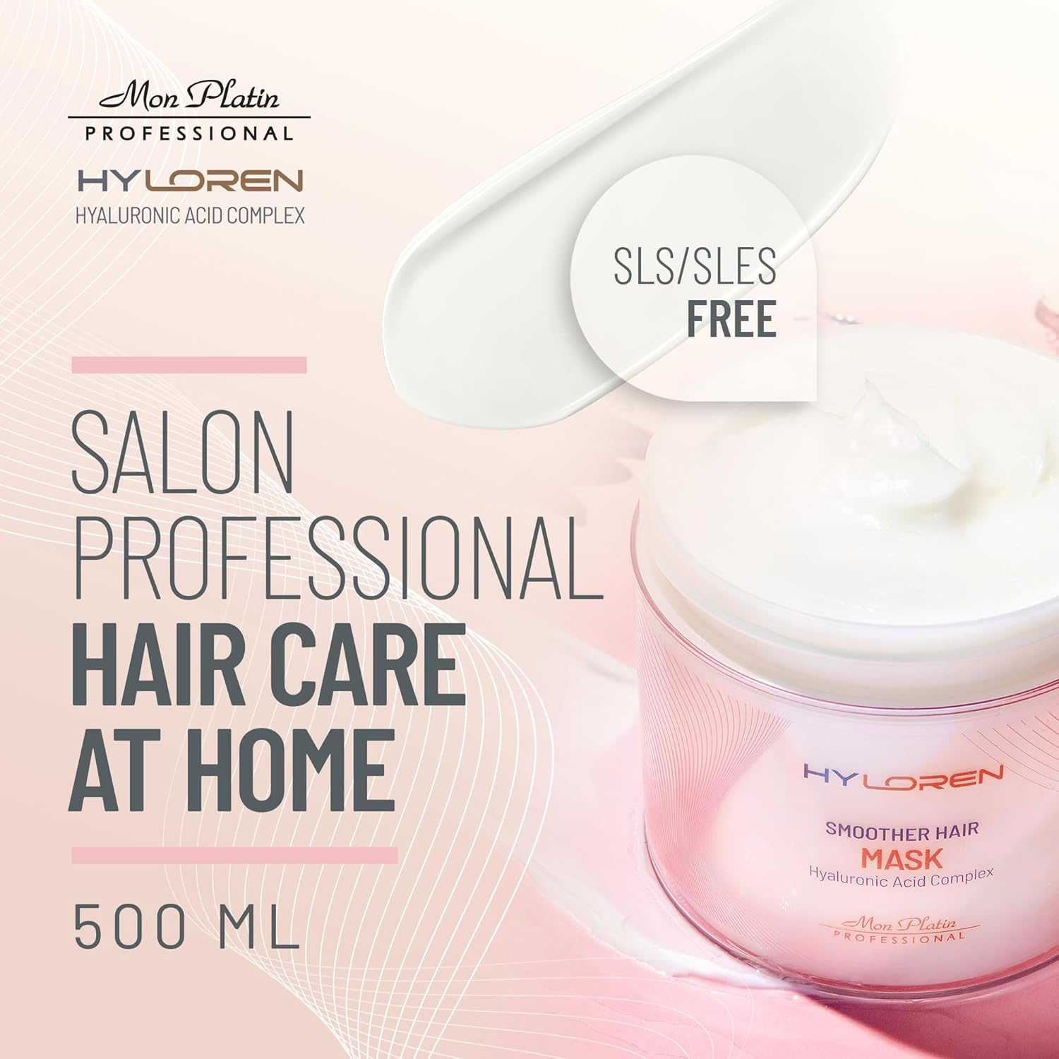 Mon Platin Professional Hair Mask for Damaged Hair & Straightened , 500ml - HYLoren Smoother with Hyaluronic Acid, Deep Conditioning Treatment, Anti-Frizz Conditioner - Image 5