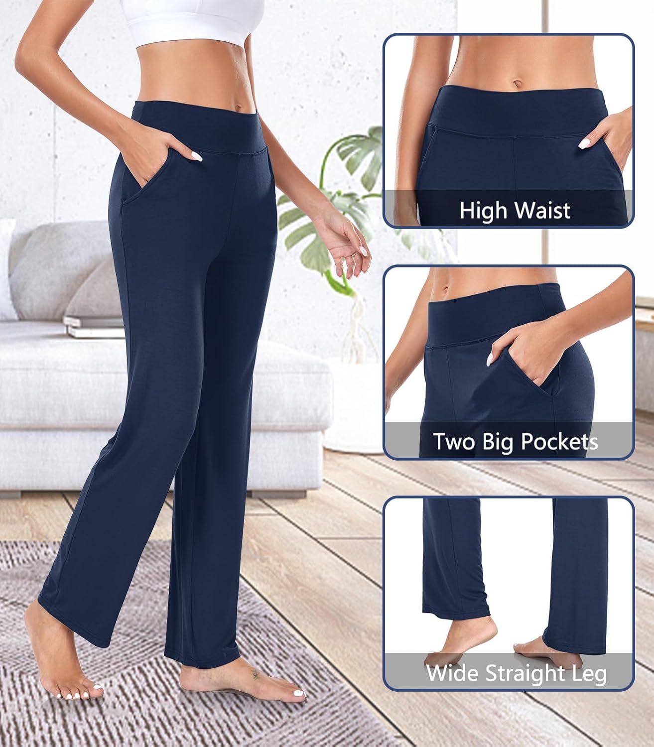 TownCat Women’s Yoga Pants with Pockets, High Waist Workout Straight Leg Pants, Womens Soft Gym Stretch Bootcut Pants - Image 5