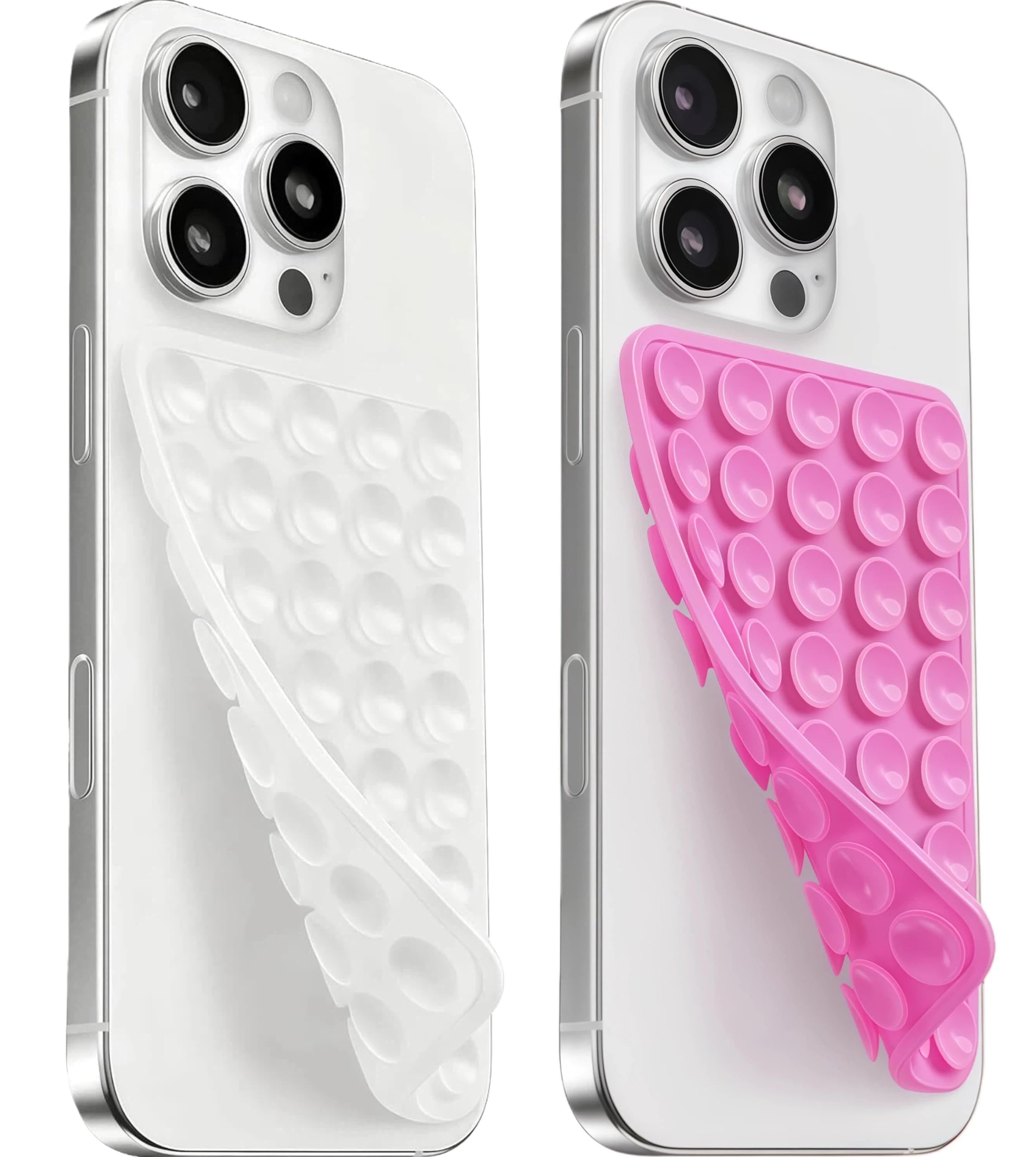 2 Pack Silicone Suction Cup Phone Case Mount Double Sided, Sticky Phone Grip with Higher Suction Power for Cell Phone, Hands-Free Phone Accessories for Selfies and Videos, Clear &amp; Hot Pink