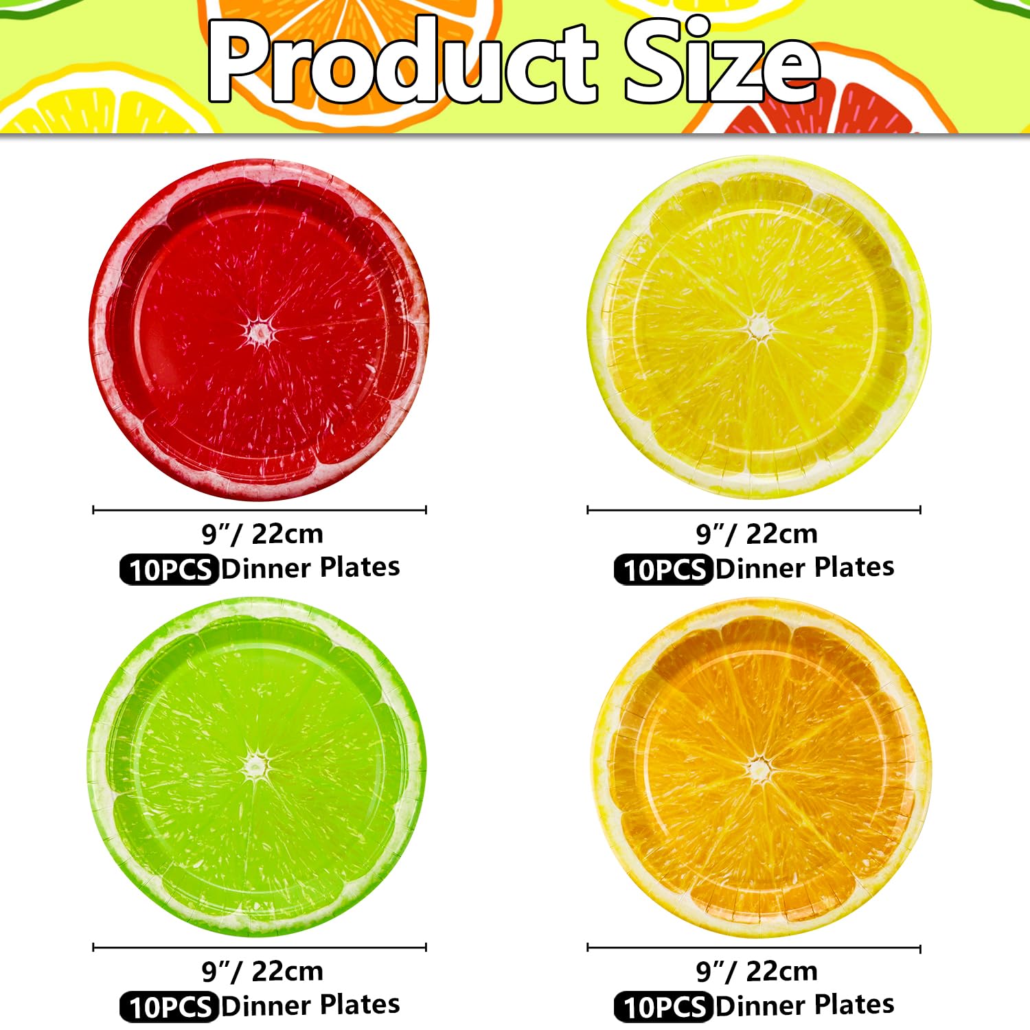 PTECDROTS 40PCS Lemon Slices Paper Plates, 9” Colorful Lemon Plate, Disposable Citrus Fruit Dinner Plates for Summer Tropical Fruit Party Decorations