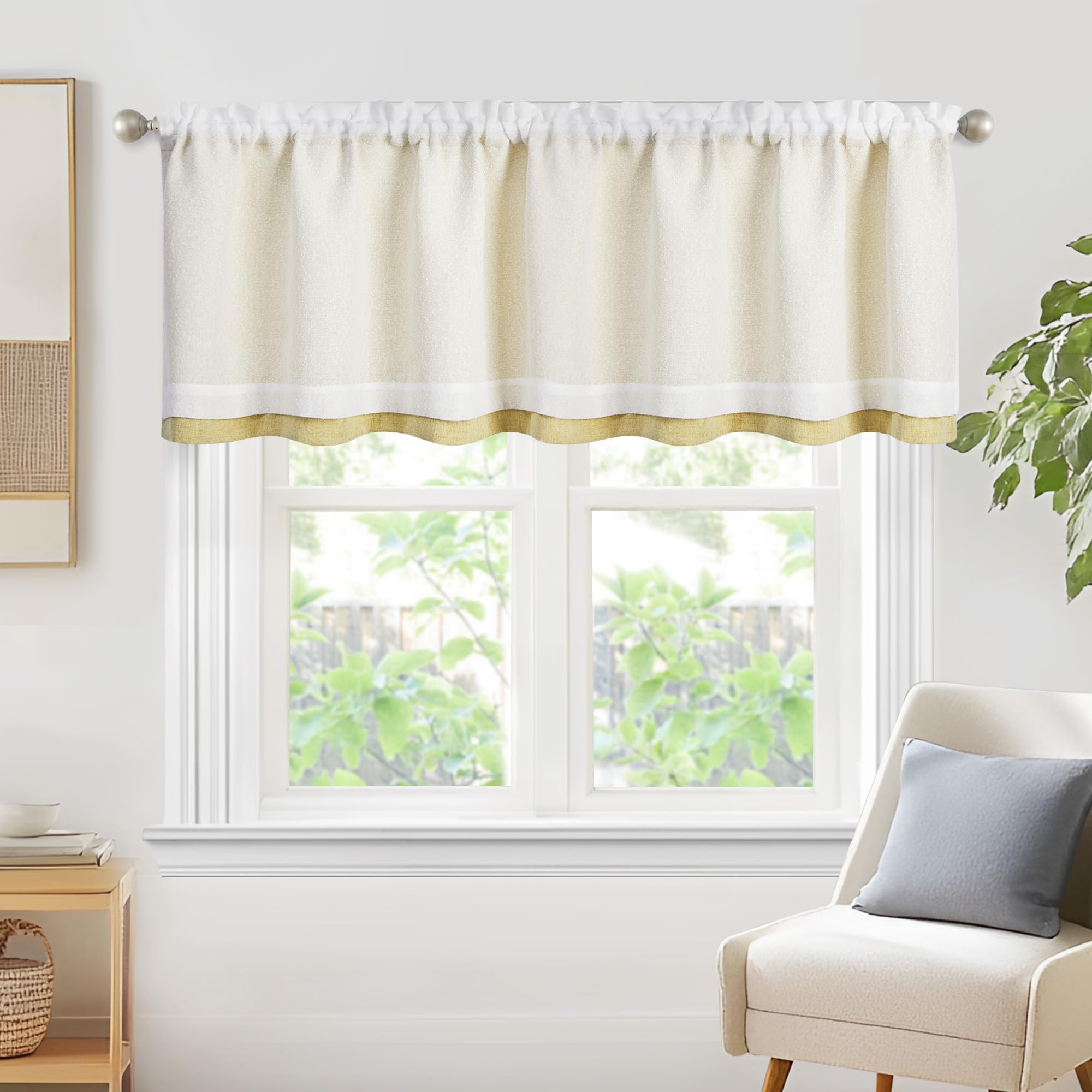 Deconovo Elegant Blackout Scalloped Valance – Light Blocking Window Treatment for Kitchen, Living Room, Farmhouse & Modern Decor – Rod Pocket Curtain (52x18 Inch, Linen Yellow, 1 Panel)