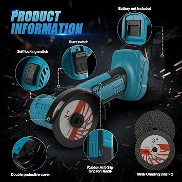 Mini Angle Grinder for Makita, 800W 19000RPM Brushless Cordless Angle Grinder Polishing Machine with 2PCS 3 Grinding Disc for Cutting Polishing Sharpening Wood Stone Steel