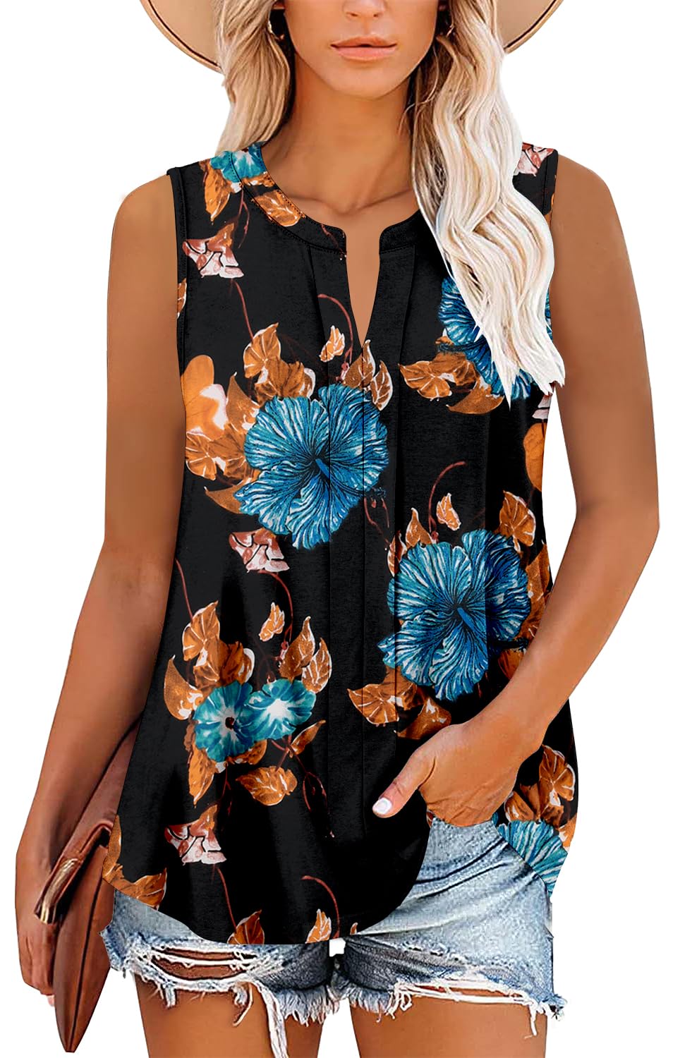 KISSMODA Tank Tops for Women Summer Sleeveless V Neck T Shirts Business Casual Outfits Flowy Tunic Oversized Clothes
