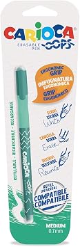 Carioca OOPS Erasable Ballpoint Pen with Thermo-Sensitive Ink - Contains 1 Ballpoint Pen - Perfect for Writing, Erasing and Rewriting - Rubber Included - Line 0.7 mm - Green