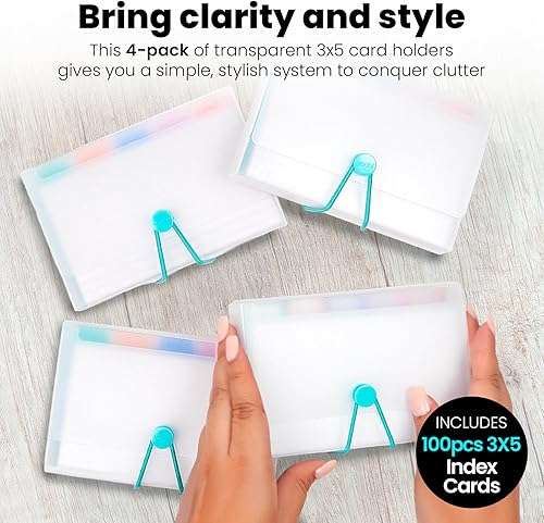 Miniatura 4 de Yoobi Juego de organización de tarjetas de índice, paquete de 4, tarjetas de índice de 3 x 5 con separadores de pestañas coloridos en estuches de