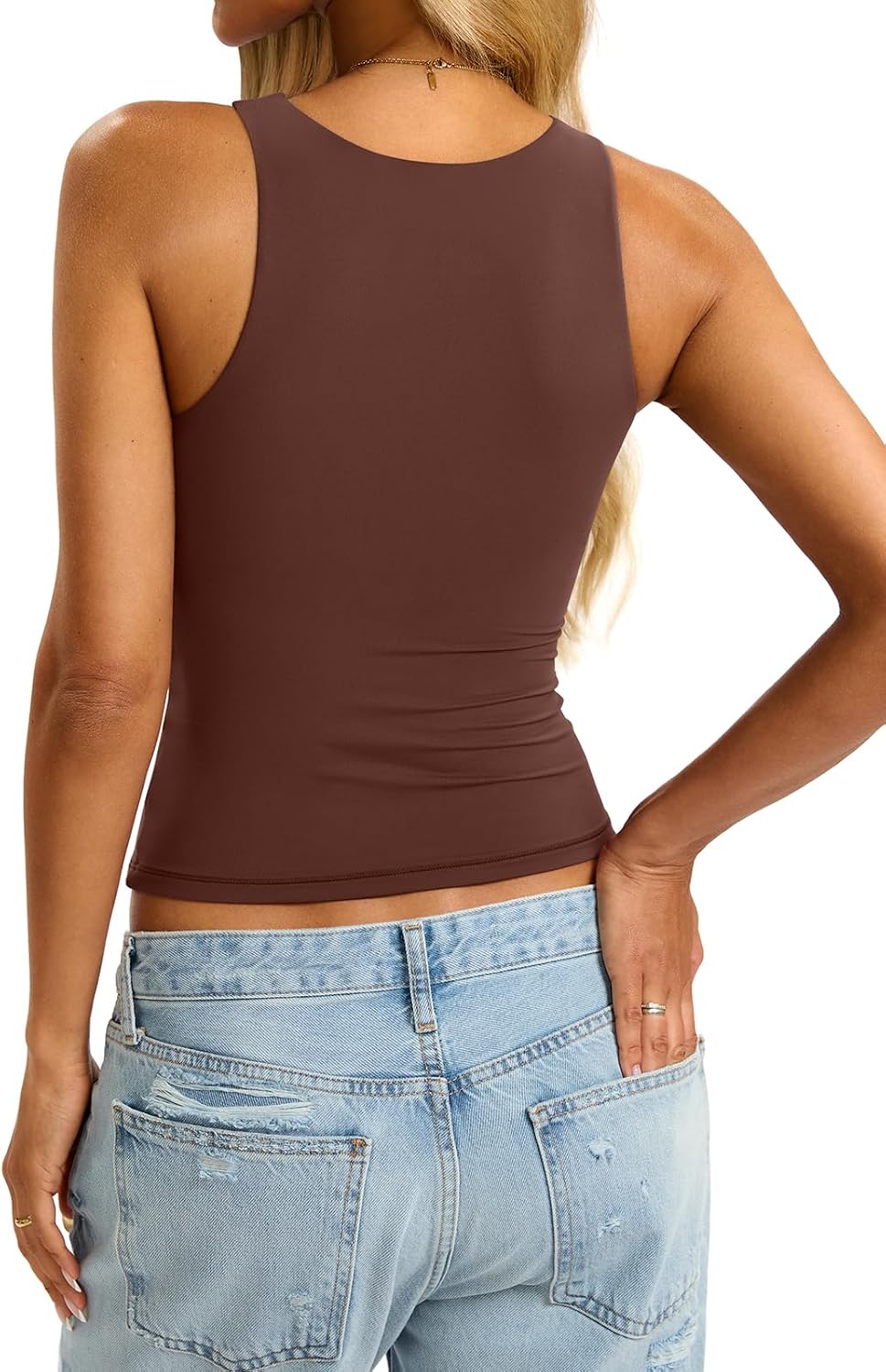 Womens Padded Tank Tops Built in Bra Double Lined High Neck Shirts Basic Slim Fitted Summer Going Out Top - Image 4