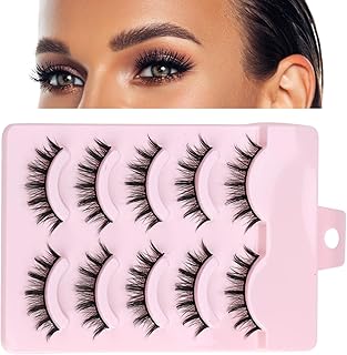 False Eyelashes Natural Cosplay Lashes Doll Anime 6D Dramatic Volume Faux Mink Eyelashes Spiky Manga Fake Eyelashes Wispy Strip Extensions 15mm Fluffy Cat Eye Lash Reusable 5 Pairs Packs