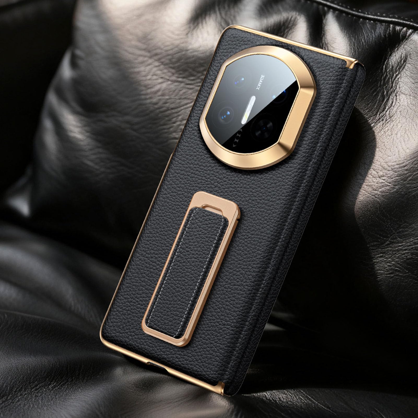 Etui biznesowe do Huawei Mate X7, powłoka z prawdziwej skóry, mała podpórka, osłona obiektywu, zawias, osłona, zielona, Mate X7
