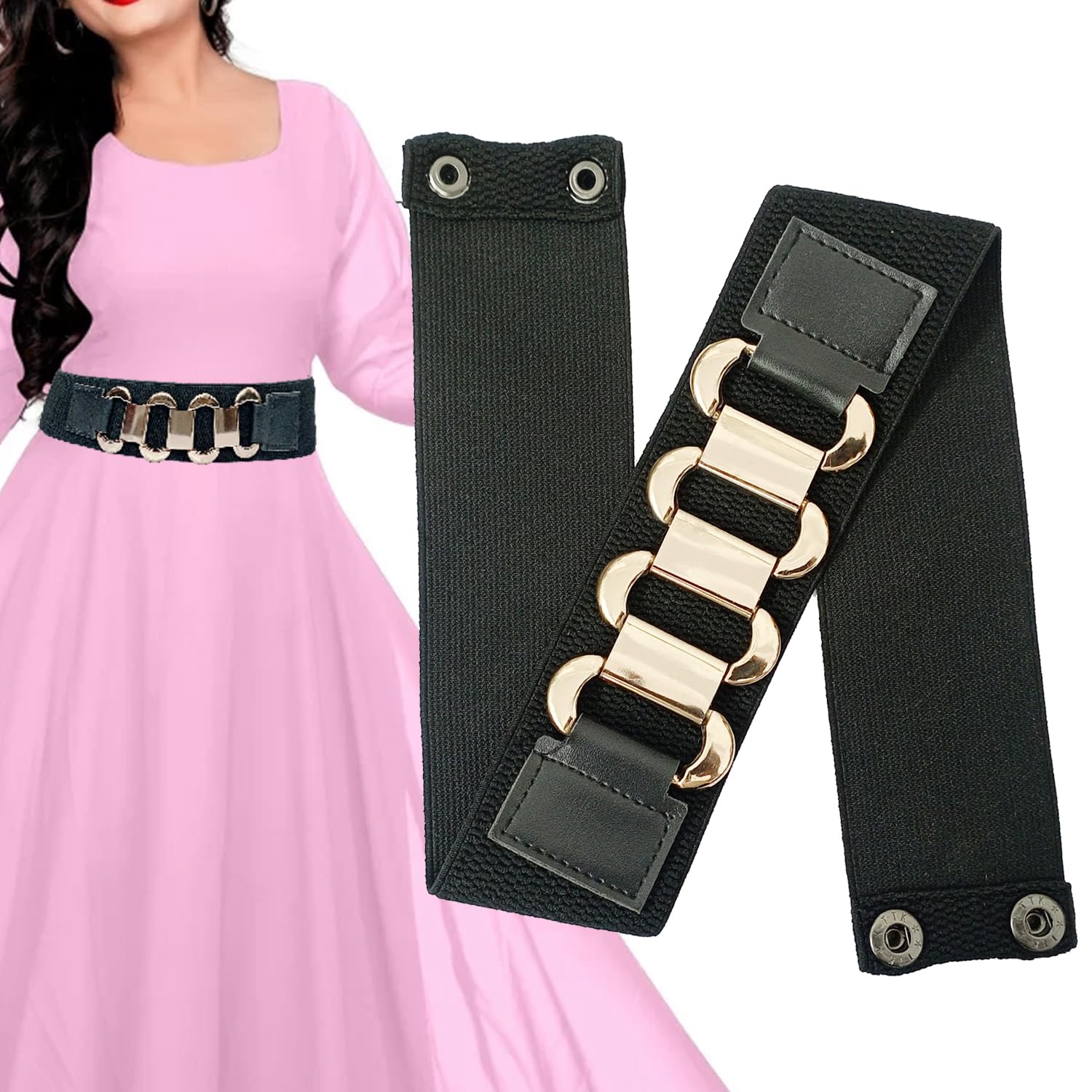aakriti Women's Snap-Button Corset Belt Wide Elastic Belts For Dress Stretchy Waistband Belts Coat Jumpsuit Fashion Belt Elastic Elegant Wide Waist Belt For Women Long Dresses Size:26-36 Inch-picture-41