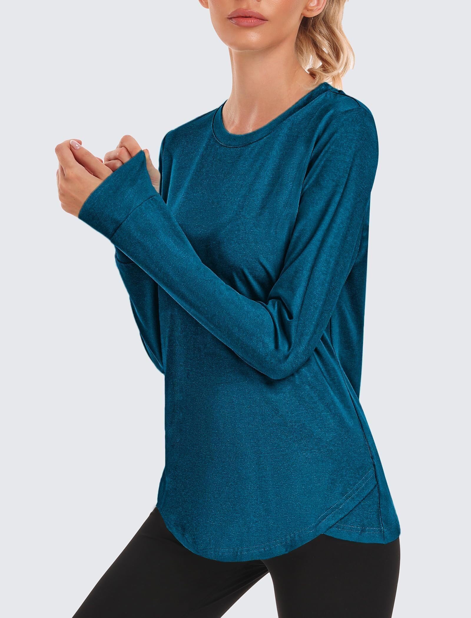 Vantor Damskie koszulki na siłownię T-shirt sportowy z długim rękawem UPF 50+ Ochrona UV Top do jogi do biegania Topy z okrągłym dekoltem Luźny krój do ćwiczeń