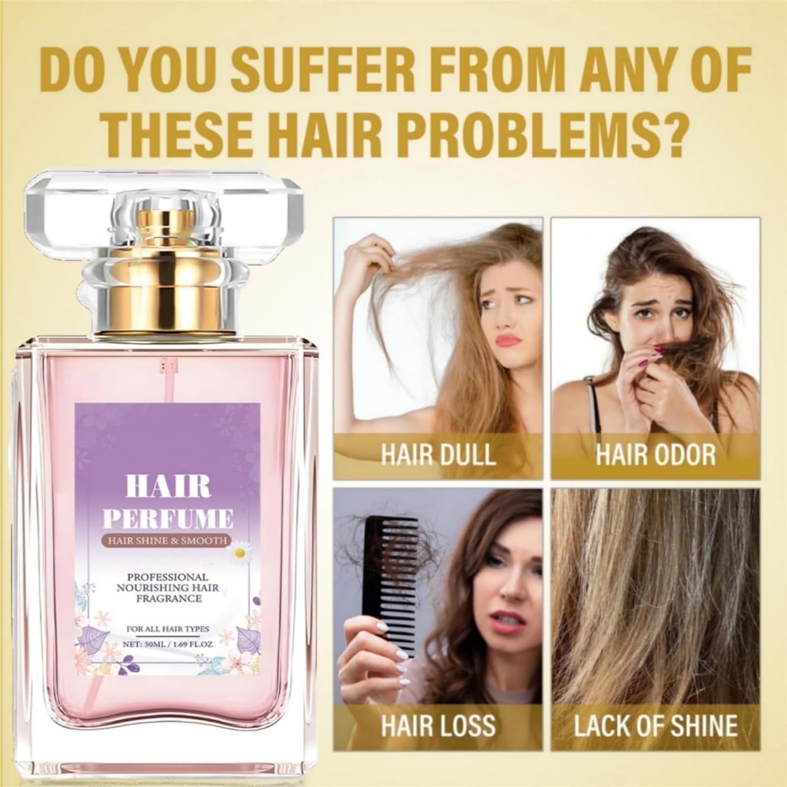 Parfum capillaire pour femme Durée longue, phéromones pour cheveux secs et abîmés Huiles essentielles Brume capillaire anti-frisottis nourrissant (1 pièce)