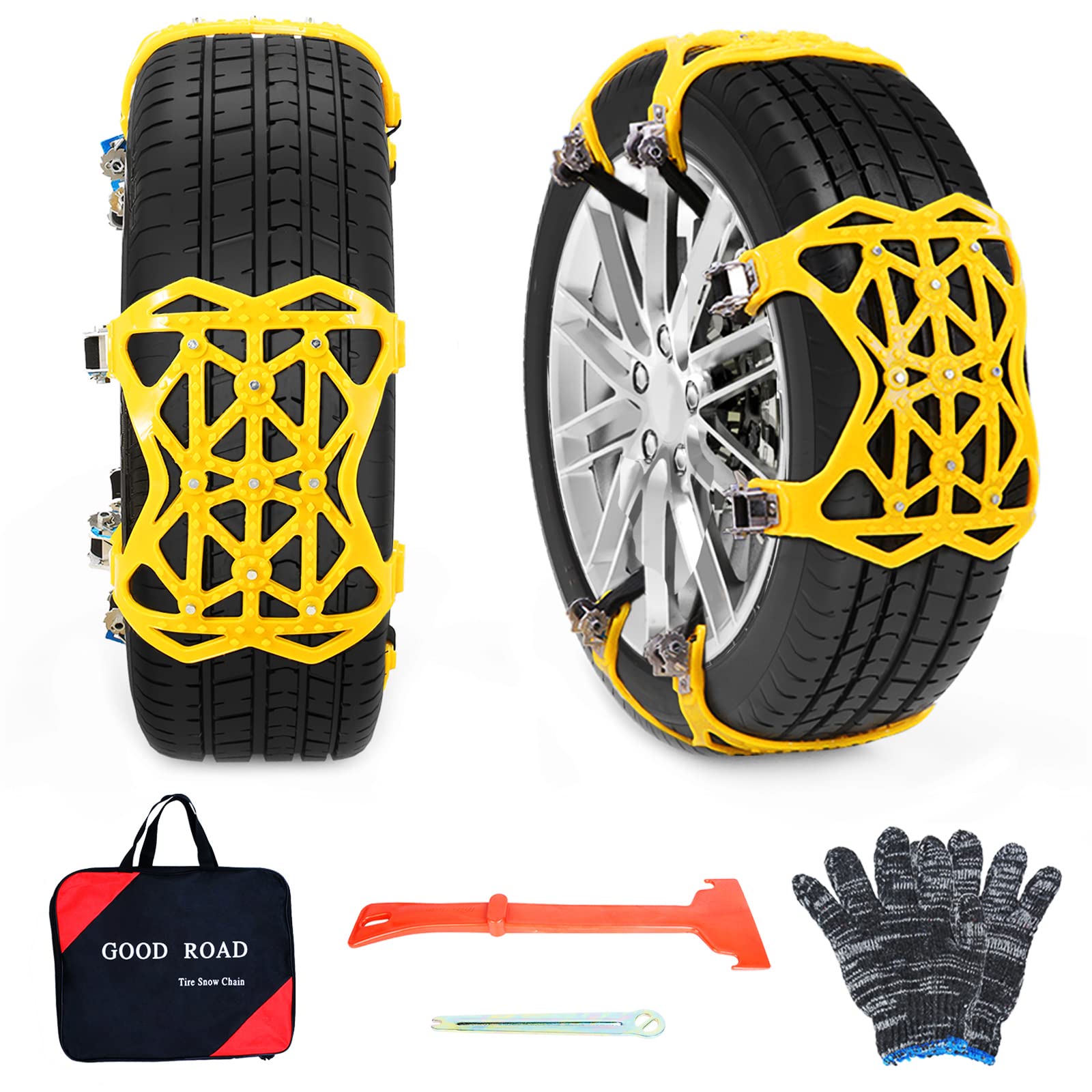 Chaînes à Neige Universelles - Lot De 8 Pour Pneus 165-285 Mm - Inclus Pelle Et Gants - Pour Voiture, SUV, Camion