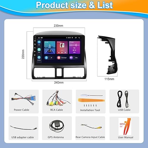 Miniatura 8 de Podofo Para Honda CRV 2002-2006 inalámbrico Apple Carplay Android Auto, pantalla táctil Android coche estéreo Autoradio unidad principal con