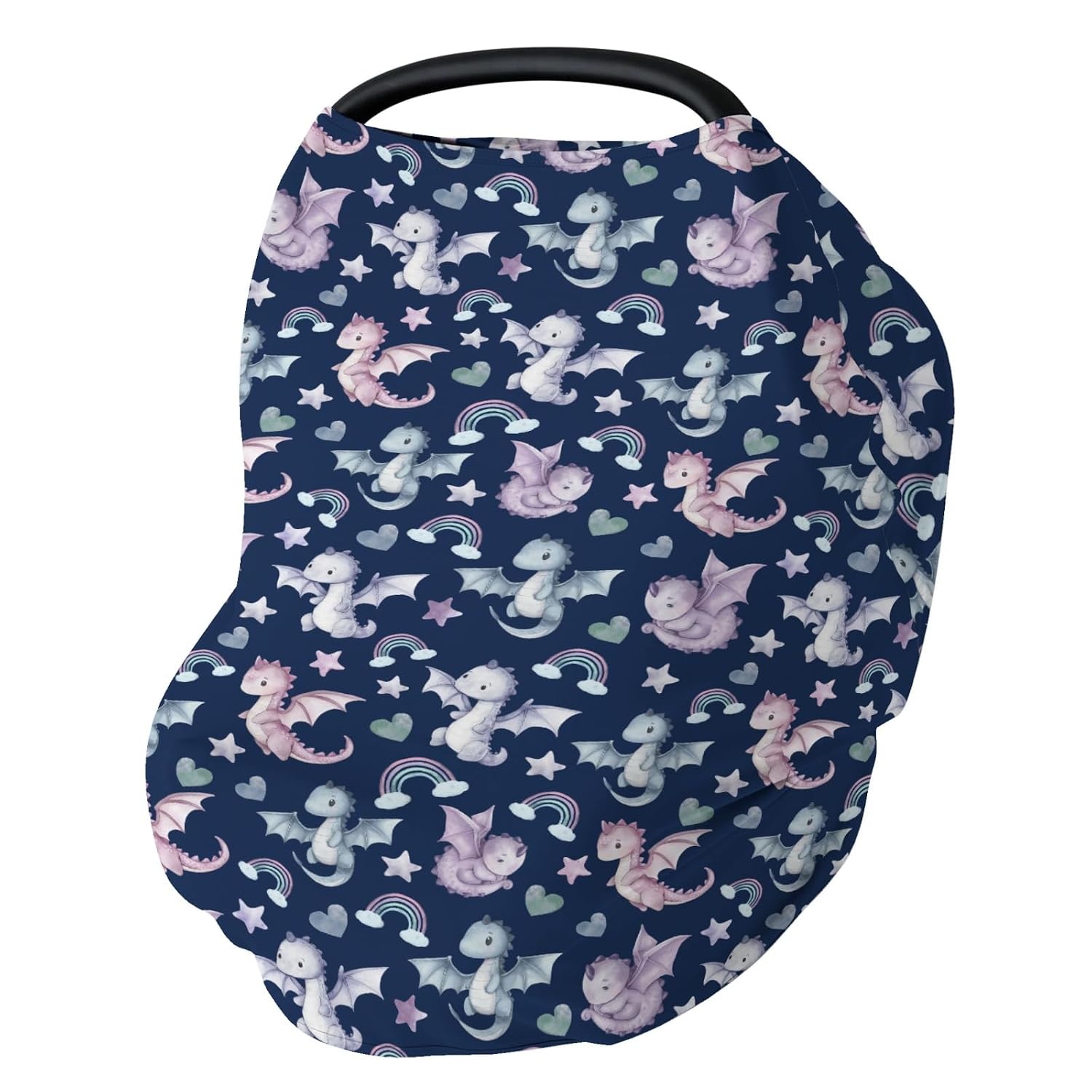 Fairytale Dragon Love Stars Car Seat Cover for Babies Baby Dragons Purple Stretchy 5-in-1 Cover Adjustable Car Canopy Cover Fantasy Animal Breathable Nursing Cover-Up