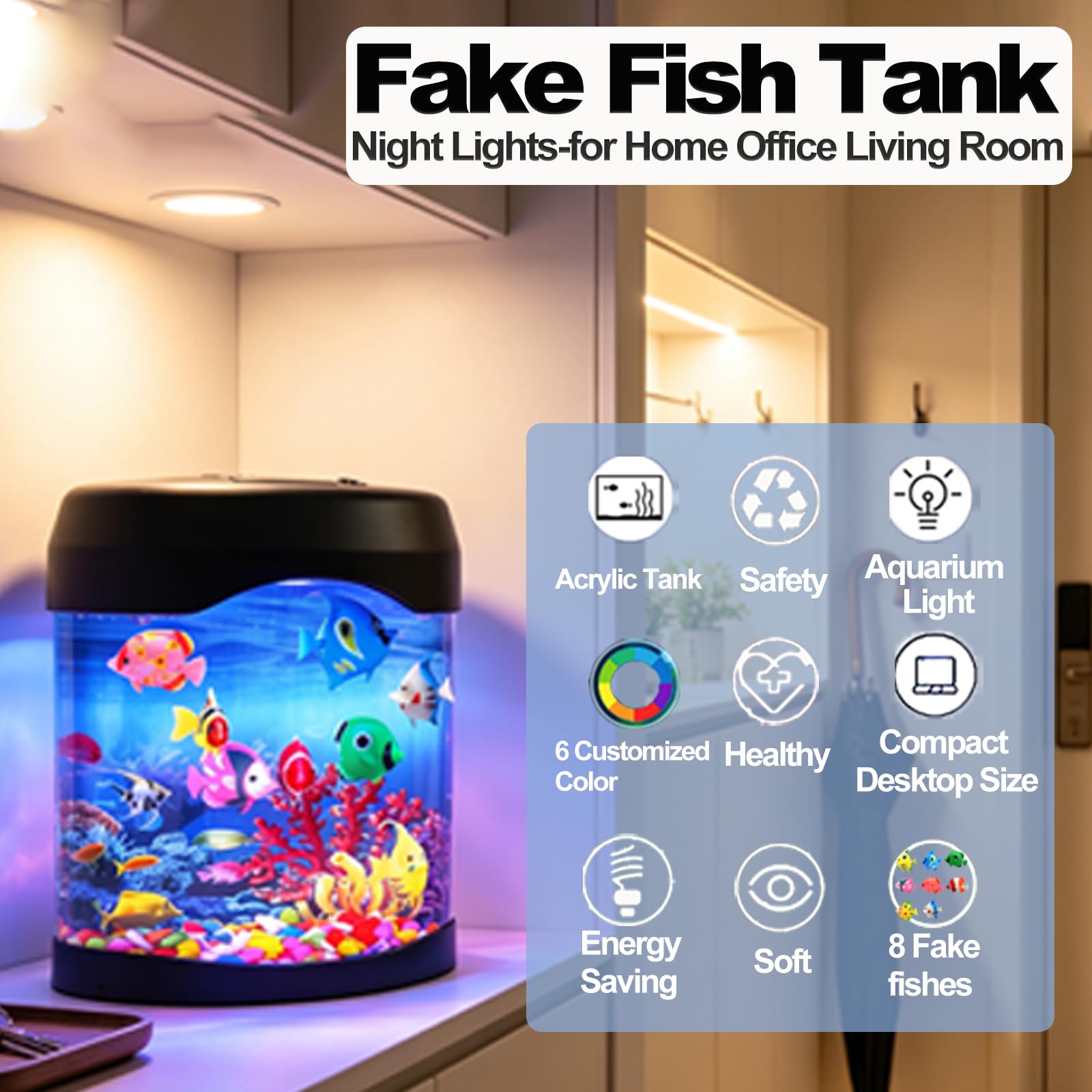 Veilleuse pour aquarium avec 6 couleurs changeantes et 8 faux poissons