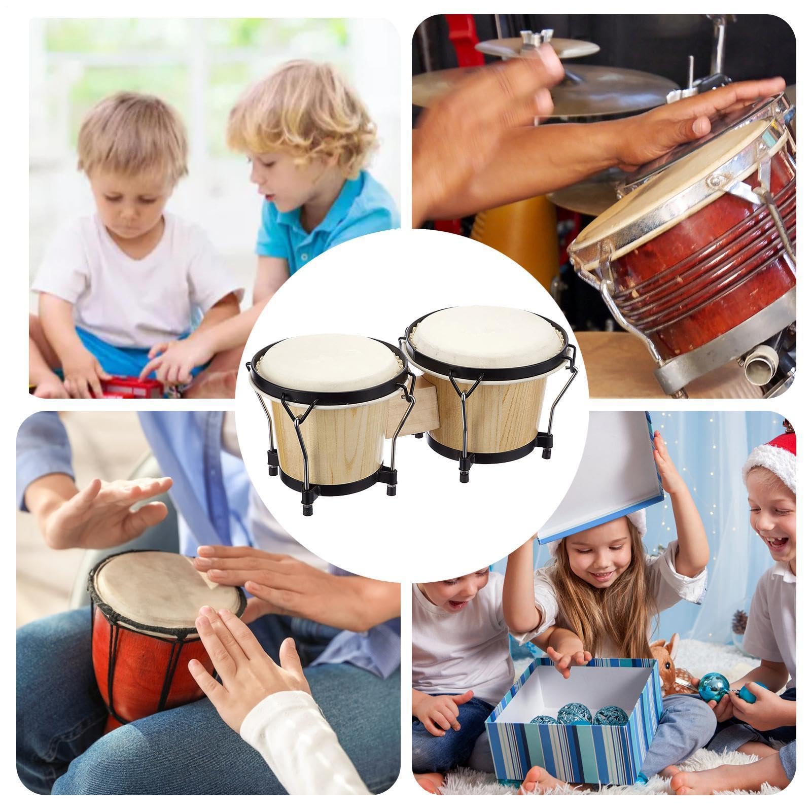 Tambores de Bongó de Madera Instrumento Musical de Percusión de Madera | Instrumento musical de percusión para principiantes Para Niños, Adolescentes, Adultos y Todas las Eda