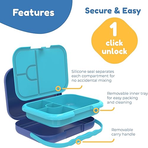 Miniatura 3 de BOZ Lonchera Bento para niños de 3 a 7 años - Lonchera para niños pequeños para guardería - a prueba de fugas con 4 compartimentos para niños - Caja