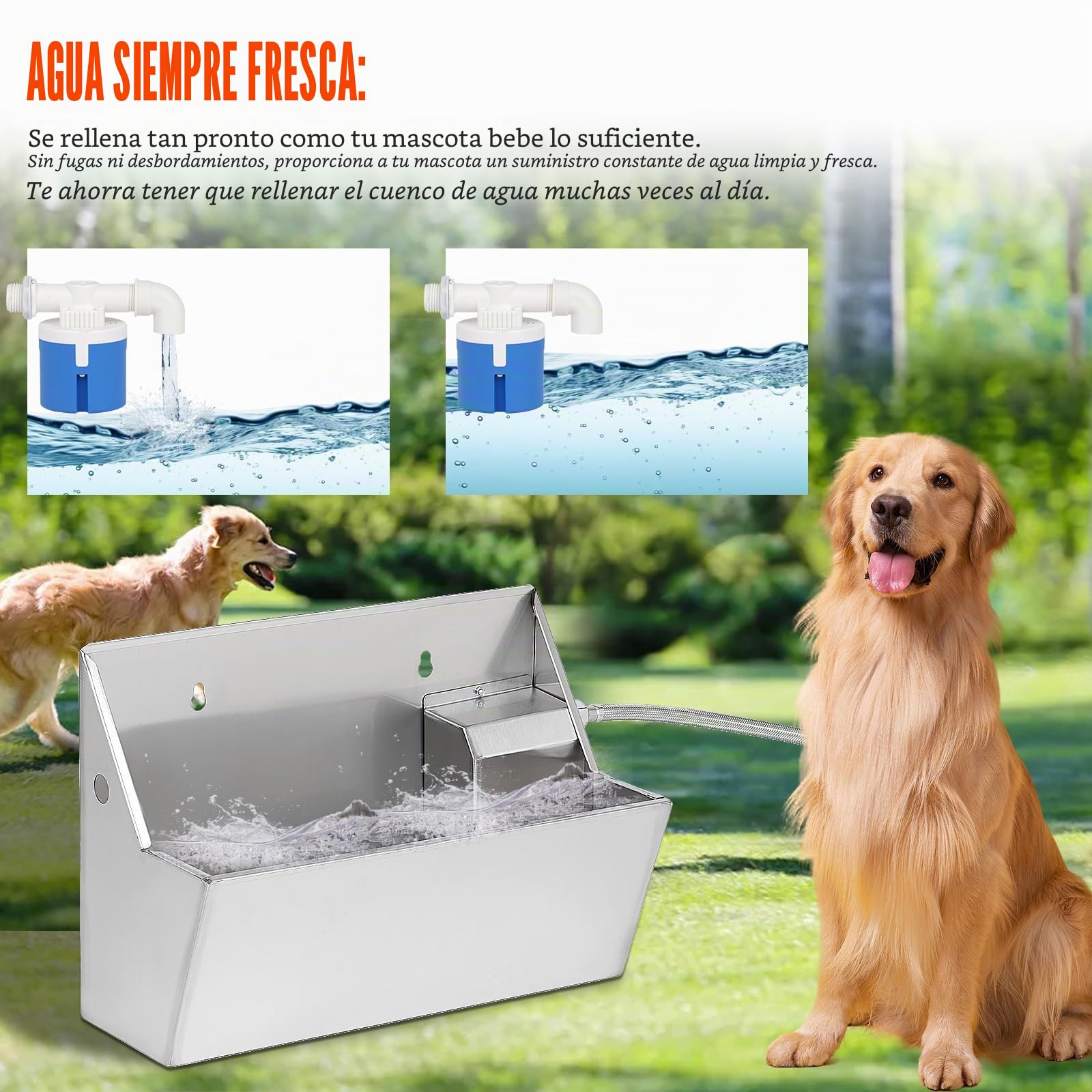 Dispensador automático de agua para perros de 7 l, bebedero de agua para exteriores, acero inoxidable 304, llenado automático para mascotas