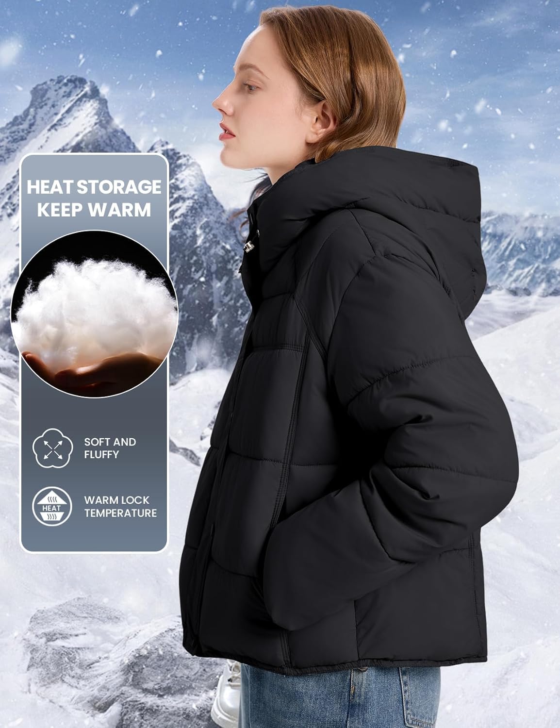 Gihuo Womens Quilted Puffer Jacket Winter Warm Hooded Bubble Coats Padded Jacket Long Sleeve Coat - Image 3