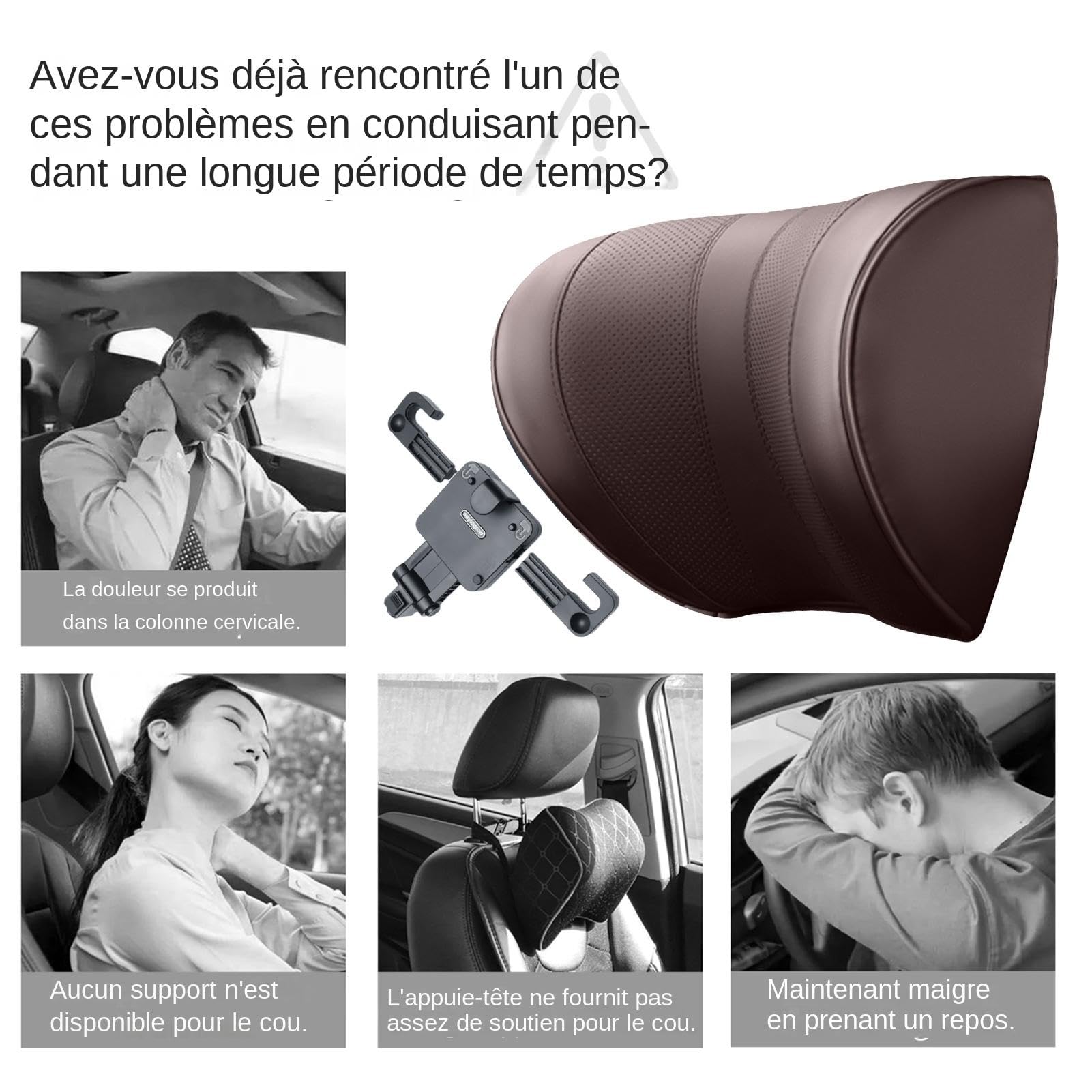 Almohada cervical de coche para conducción, almohada cervical para coche, almohada ajustable para reposacabezas - Almohada de reposacabezas transpirable y para la piel, almohada de apoyo